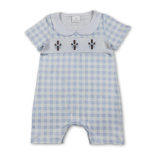 Load image into Gallery viewer, Plaid short sleeves cross embroidery baby boy Easter romper