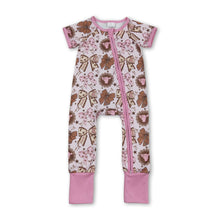 Load image into Gallery viewer, Pink short sleeves bow cow baby girls zipper romper