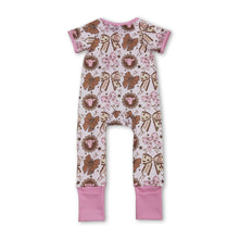 Load image into Gallery viewer, Pink short sleeves bow cow baby girls zipper romper