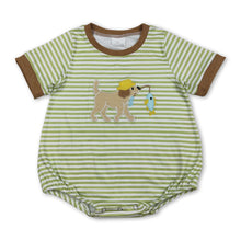 Load image into Gallery viewer, Short sleeves stripe dog fishing embroidery baby boy romper