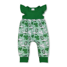Load image into Gallery viewer, Green flutter sleeves clover boots baby St Patrick's romper
