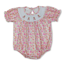 Load image into Gallery viewer, Short sleeves pink floral rabbit smocked baby Easter romper