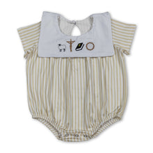 Load image into Gallery viewer, Short sleeves stripe cross embroidery baby Easter romper
