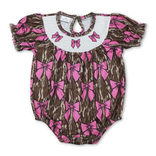 Load image into Gallery viewer, Short sleeves bow smocked camo baby girls romper