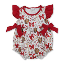 Load image into Gallery viewer, Flutter sleeves red bow baseball baby girls romper