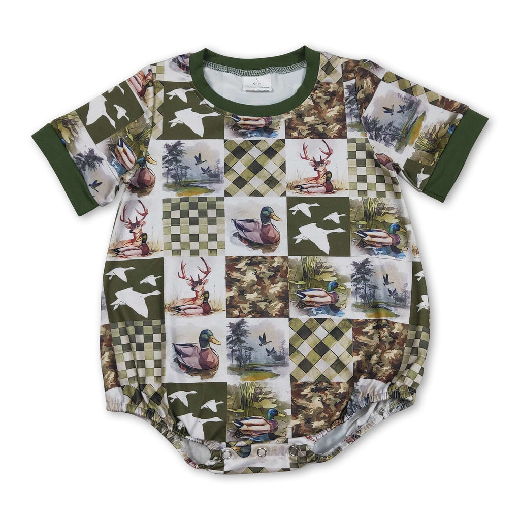 Short sleeves duck plaid patchwork baby boy romper