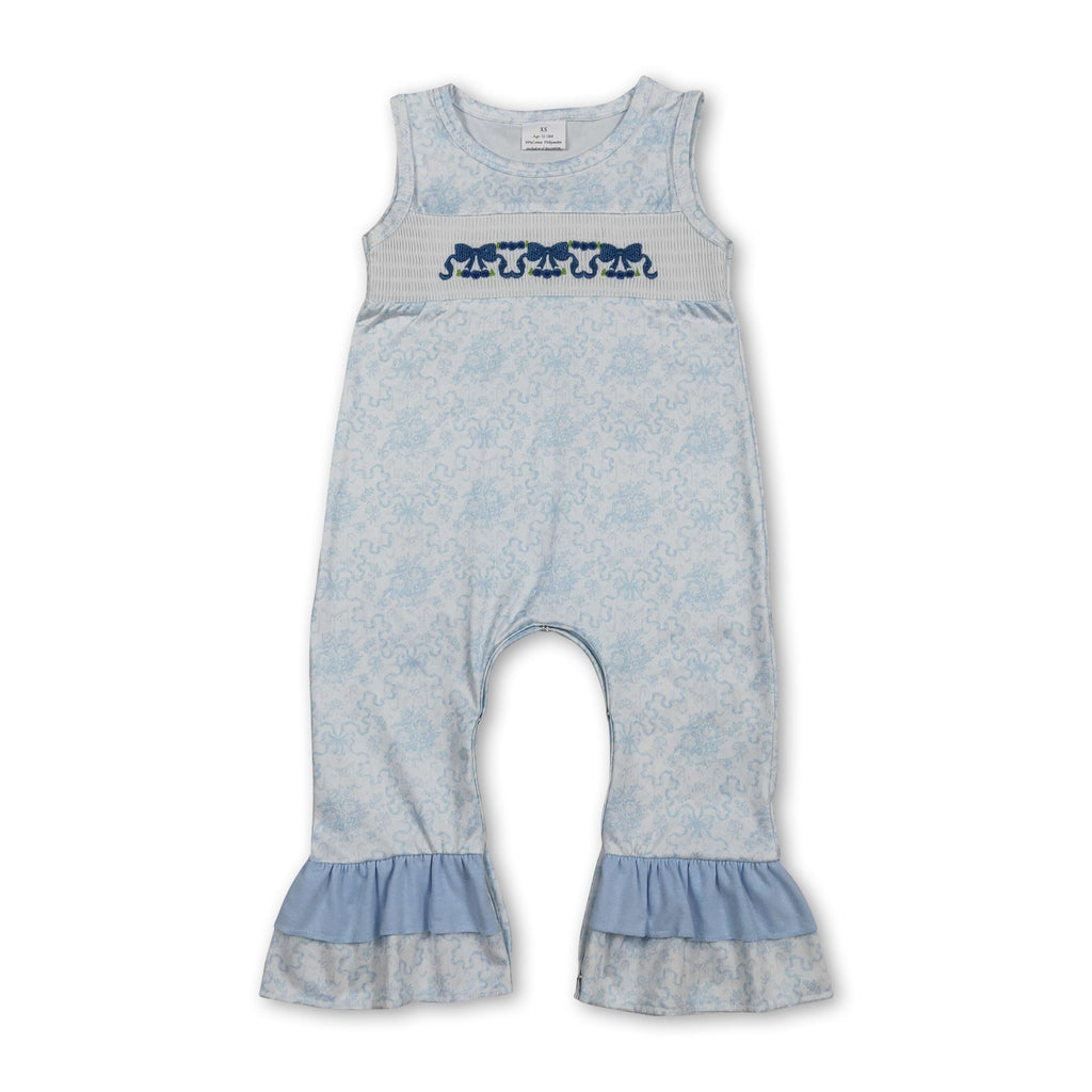 Sleeveless floral bow ruffle baby girls romper