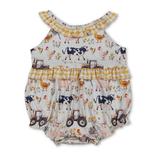 Load image into Gallery viewer, Yellow plaid ruffle sleeveless farm baby girls romper