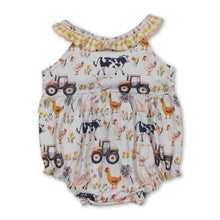 Load image into Gallery viewer, Yellow plaid ruffle sleeveless farm baby girls romper