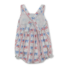 Load image into Gallery viewer, Straps flag bow baby girls 4th of july romper