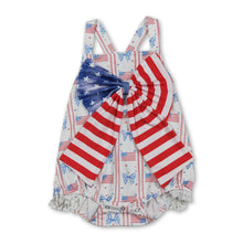 Load image into Gallery viewer, Straps flag bow baby girls 4th of july romper