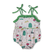 Load image into Gallery viewer, Straps ruffle pink plaid golf baby girls summer romper