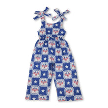 Load image into Gallery viewer, Straps flag bow stars kids girls 4th of july jumpsuit