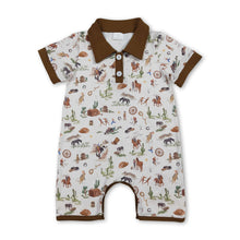 Load image into Gallery viewer, Short sleeves brown cactus rodeo western baby boy romper