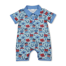 Load image into Gallery viewer, Boots hat western baby boy 4th of july polo romper