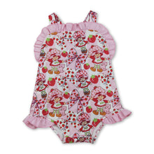 Load image into Gallery viewer, Strawberry bow ruffle straps baby girls summer romper