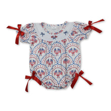 Load image into Gallery viewer, Short sleeves flag bow embroidery baby girl 4th of july romper