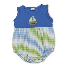 Load image into Gallery viewer, Sleeveless boat embroidery stripe baby boy romper