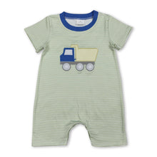 Load image into Gallery viewer, Short sleeves stripe constructions embroidery boy romper