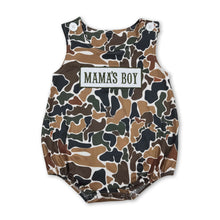 Load image into Gallery viewer, Sleeveless MAMA'S BOY embroidery camo baby romper