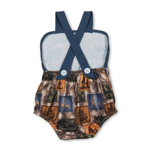 Load image into Gallery viewer, Blue straps deer camo hunting baby boy summer romper