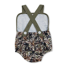 Load image into Gallery viewer, Straps hunting dog camo baby boy summer romper