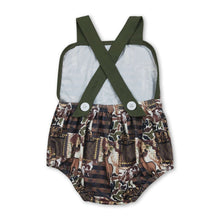 Load image into Gallery viewer, Straps deer stripe camo baby boy summer romper