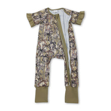 Load image into Gallery viewer, Ruffle short sleeves bow camo baby girls zipper romper