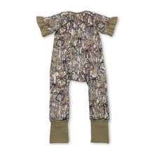 Load image into Gallery viewer, Ruffle short sleeves bow camo baby girls zipper romper