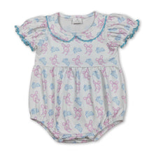 Load image into Gallery viewer, Short sleeves pink bow rabbit baby girls Easter romper