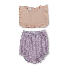 Load image into Gallery viewer, Purple stripe ruffle baby girls summer romper