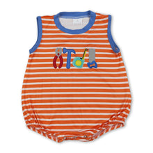 Load image into Gallery viewer, Sleeveless orange stripe tools embroidery boy romper