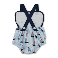 Load image into Gallery viewer, Blue straps boat baby boy summer 4th of july romper