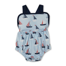Load image into Gallery viewer, Blue straps boat baby boy summer 4th of july romper