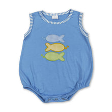 Load image into Gallery viewer, Light blue sleeveless fish baby boy summer romper