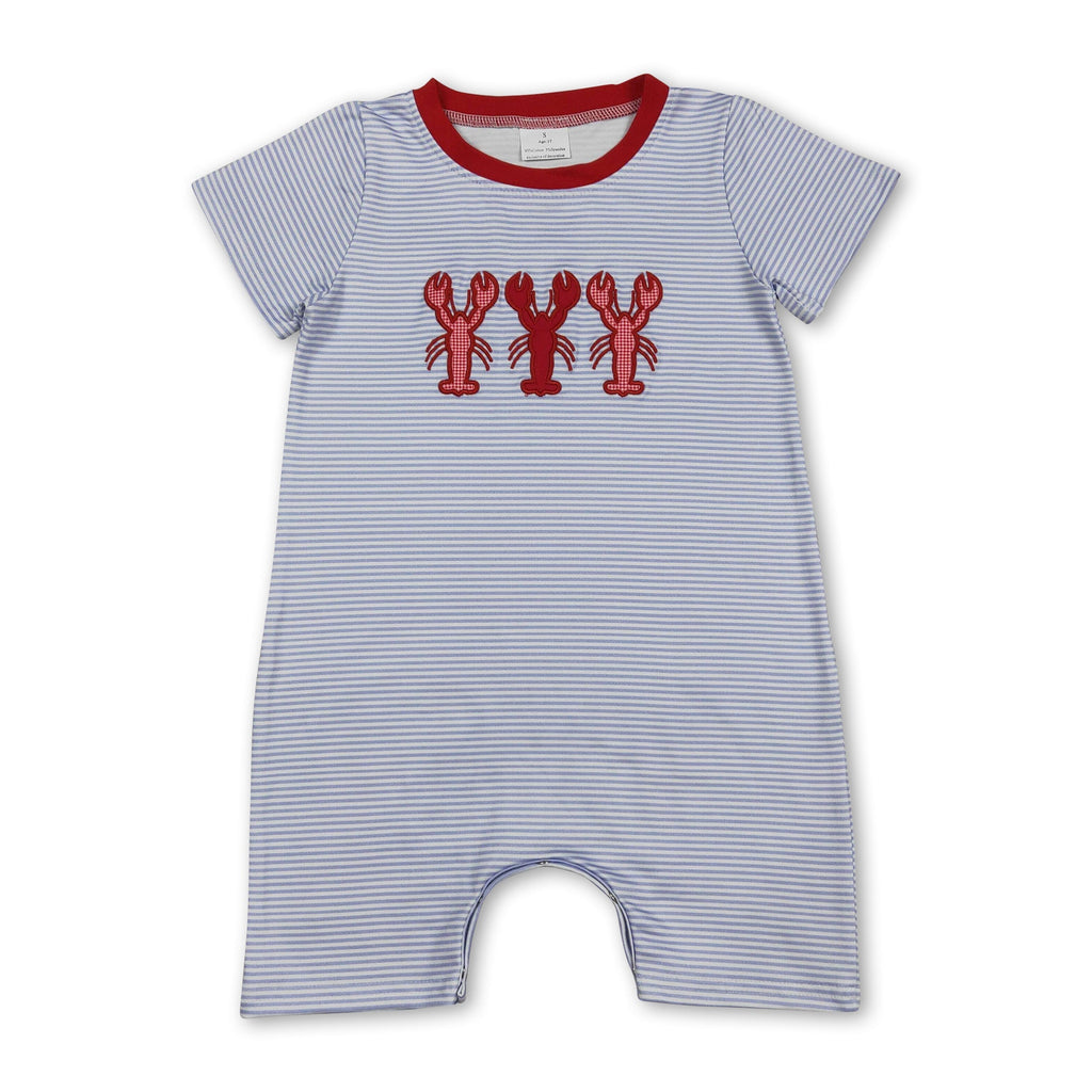 Short sleeves stripe crawfish baby boy summer romper