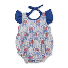 Load image into Gallery viewer, Flutter sleeves bow flag stripe baby girls 4th of july romper