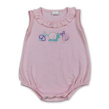 Load image into Gallery viewer, Ruffle sleeveless bee snails embroidery baby girls romper