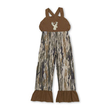 Load image into Gallery viewer, Deer embroidery brown ruffle camo kids girls jumpsuit