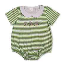 Load image into Gallery viewer, Green stripe duck embroidery baby boy summer romper