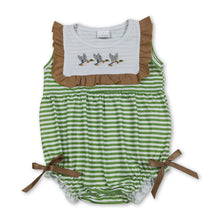 Load image into Gallery viewer, Sleeveless duck embroidery stripe baby girls romper
