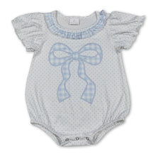 Load image into Gallery viewer, Short sleeves polka dots bow baby girls summer romper