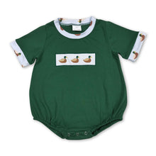 Load image into Gallery viewer, Short sleeves duck embroidery green baby boy summer romper