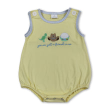 Load image into Gallery viewer, Yellow dinosaur embroidery baby boy summer romper