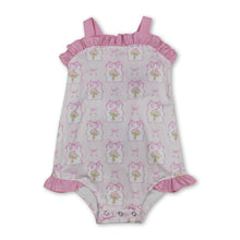 Load image into Gallery viewer, Pink straps stripe bow floral baby girls summer romper