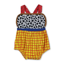 Load image into Gallery viewer, Straps cow plaid baby boy summer romper