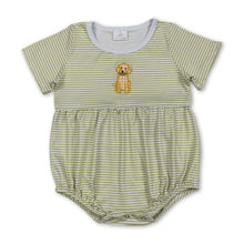 Load image into Gallery viewer, Short sleeves dog embroidery stripe baby boy romper