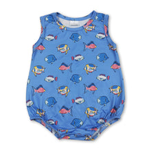 Load image into Gallery viewer, Sleeveless blue fish baby boy summer romper