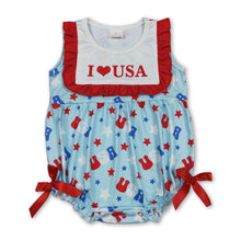 Load image into Gallery viewer, Ruffle I love USA stars baby girls 4th of july romper