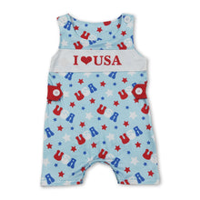 Load image into Gallery viewer, Sleeveless I love USA stars baby boy 4th of july romper